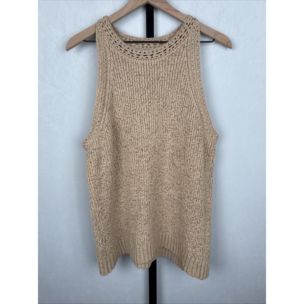 J.Crew High Neck Textured Pointelle Sweater Tank Top Women's XL Tan Coastal Boho